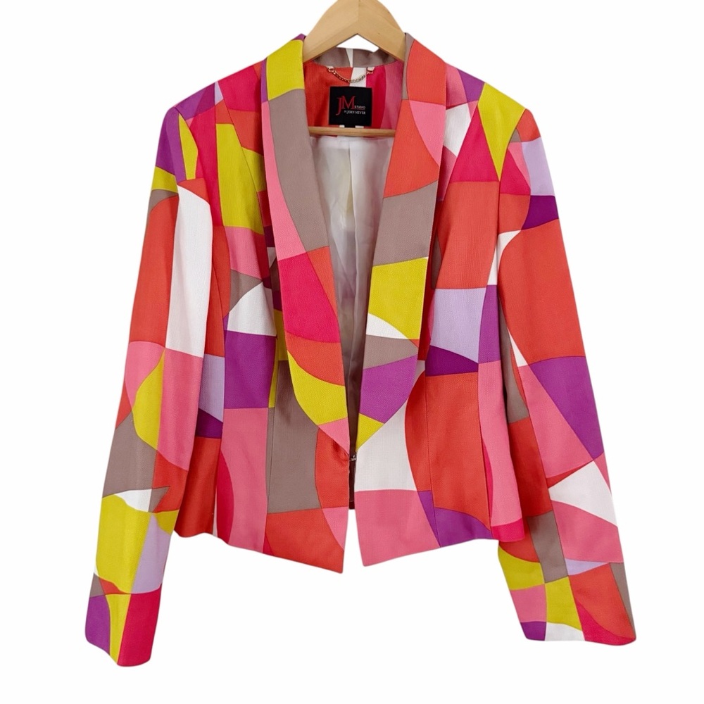 Vibrant Blazer Geometric Jacket John Meyer JM Studio Multicolor Women’s Size 12